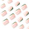 24 Pcs French Tip Press On Nail Short Square False Nail Swirl Acrylic Nail Green Full Cover Stick On Nail