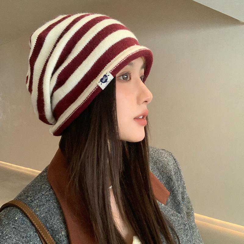 

Knitted Hat for Women Cold Autumn and Winter Hat Korean Style Pile Hat Versatile and Face Enhancing Small Ear Protecting Head Cap One Size