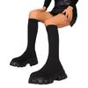 Flying Socks Boots Women's 2025 Autumn and Winter New Large Size Thick Bottom Solid Color Round Head Long Tube Thin Boots Martin Boots