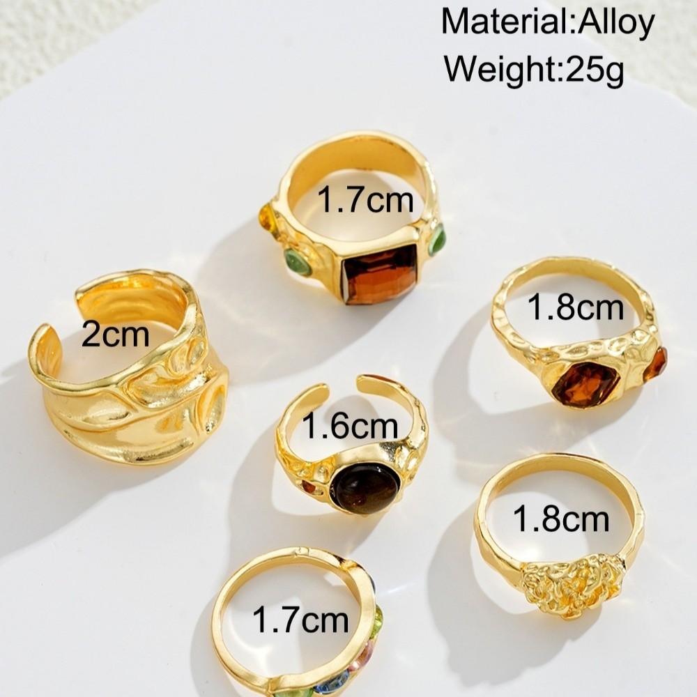 Tiger Eye Inlaid Crystal Ring Set Gold Plated Finger Open Rings Set New Geometric Rings Set Women