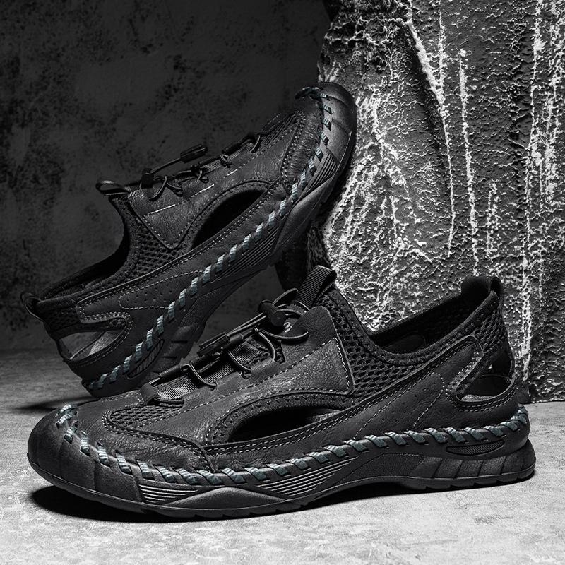 Fashion Summer Men Sandals Genuine Leather Mens Casual Shoes Outdoor Men Leather Sandals for Men Beach Shoes Roman Mens Shoes