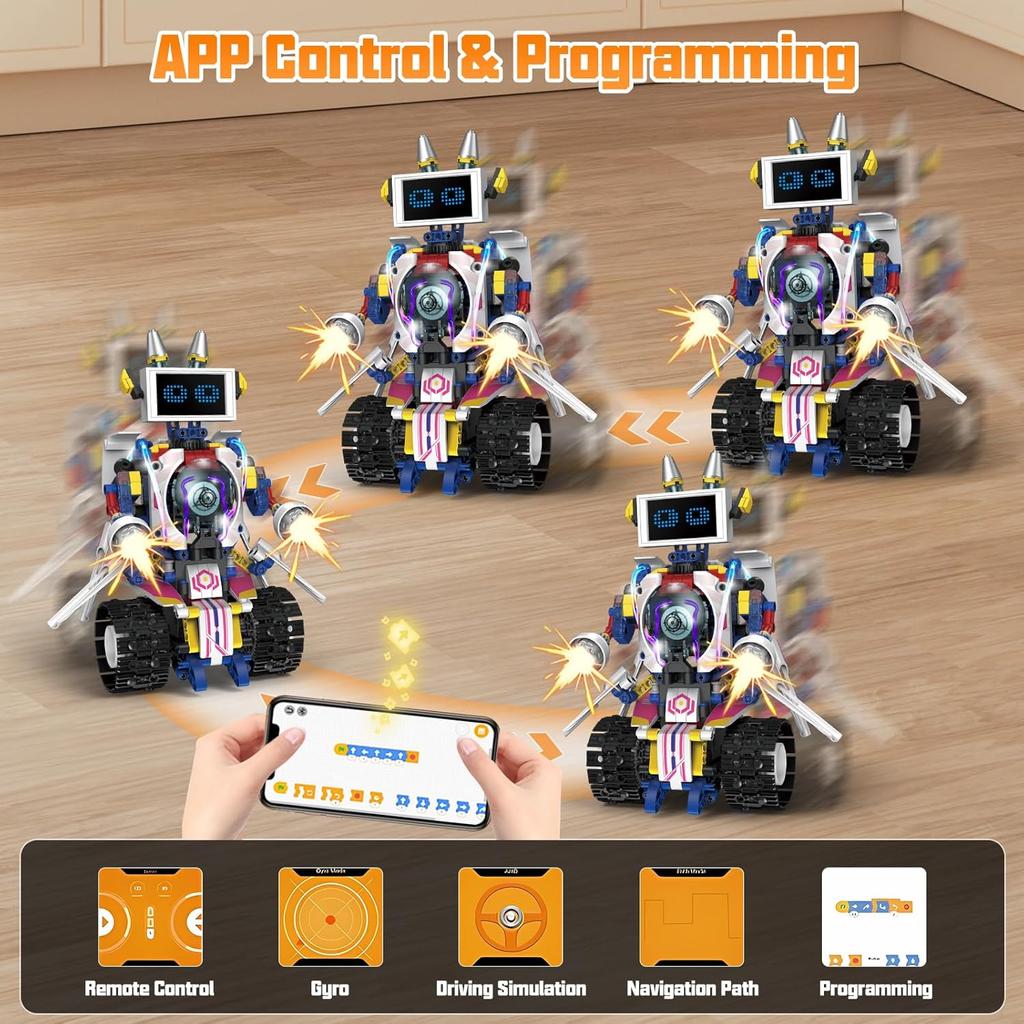 5 in 1 STEM Robot Building Toys Kit, 620Pcs DIY,APP & Remote Control Screen, Eye Coding Rechargeable, Warriors, Birthday Gifts