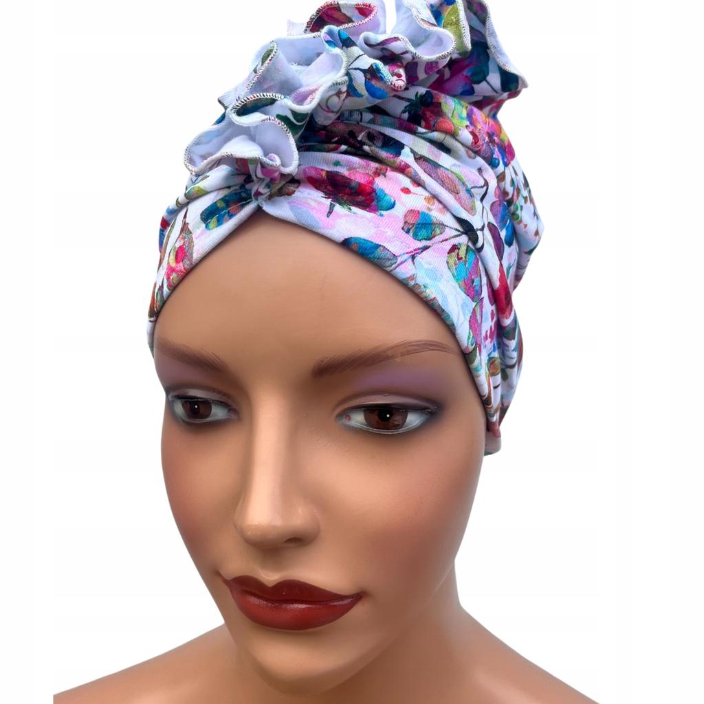 Turban Damski Wiosenny Luba 467 Z Falbanką Lekki I Wygodny Z Bawełny
