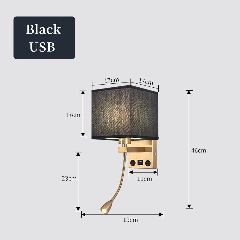 LED Wall Lamp with USB Port Charging Spotlight Fabric Wall Sconce Lighting for Hotel Bedroom Bedside Reading Decor E27