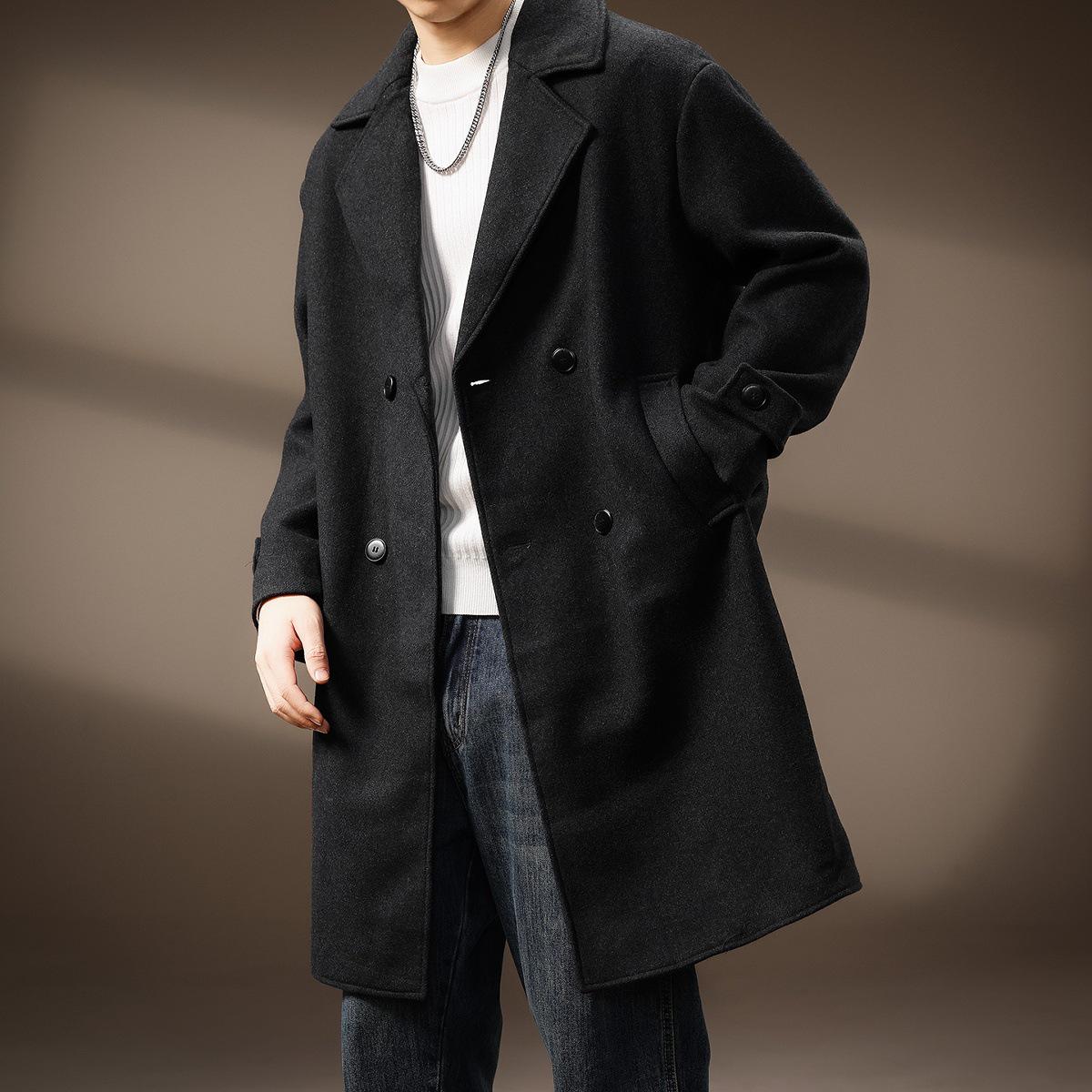 

Men s Mid-Length High-Grade Double-Faced Wool Business Coat - Thick, Warm, and Fashionable for Winter L (128-145 lbs) сірий колір