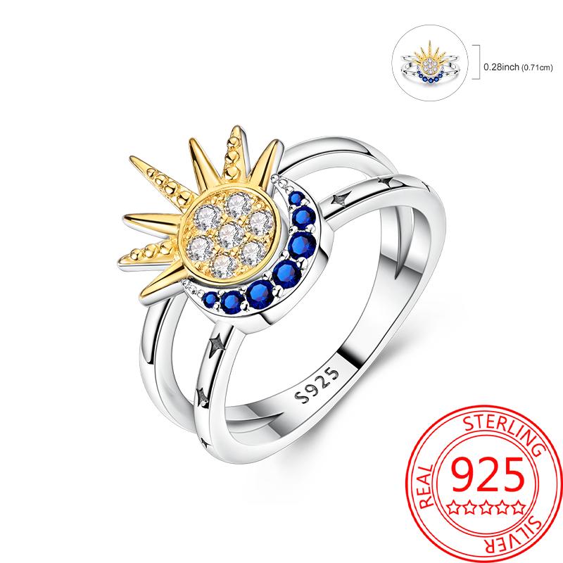 925 Silver Beautiful Stars and Moon Shining Sun Geometry Infinite Combination Ring Boutique Matching Gifts