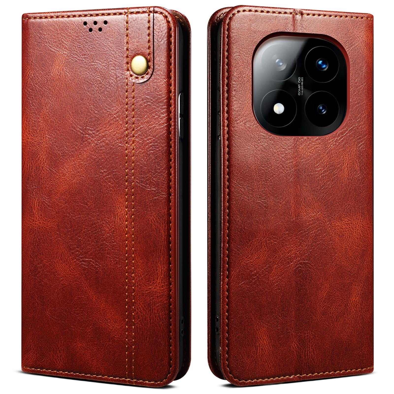 

Чохол для Xiaomi Redmi Note 14 Pro+ 5G Текстура Crazy Horse Воскова шкіра Гаманець Підставка Чохол для телефону Brown