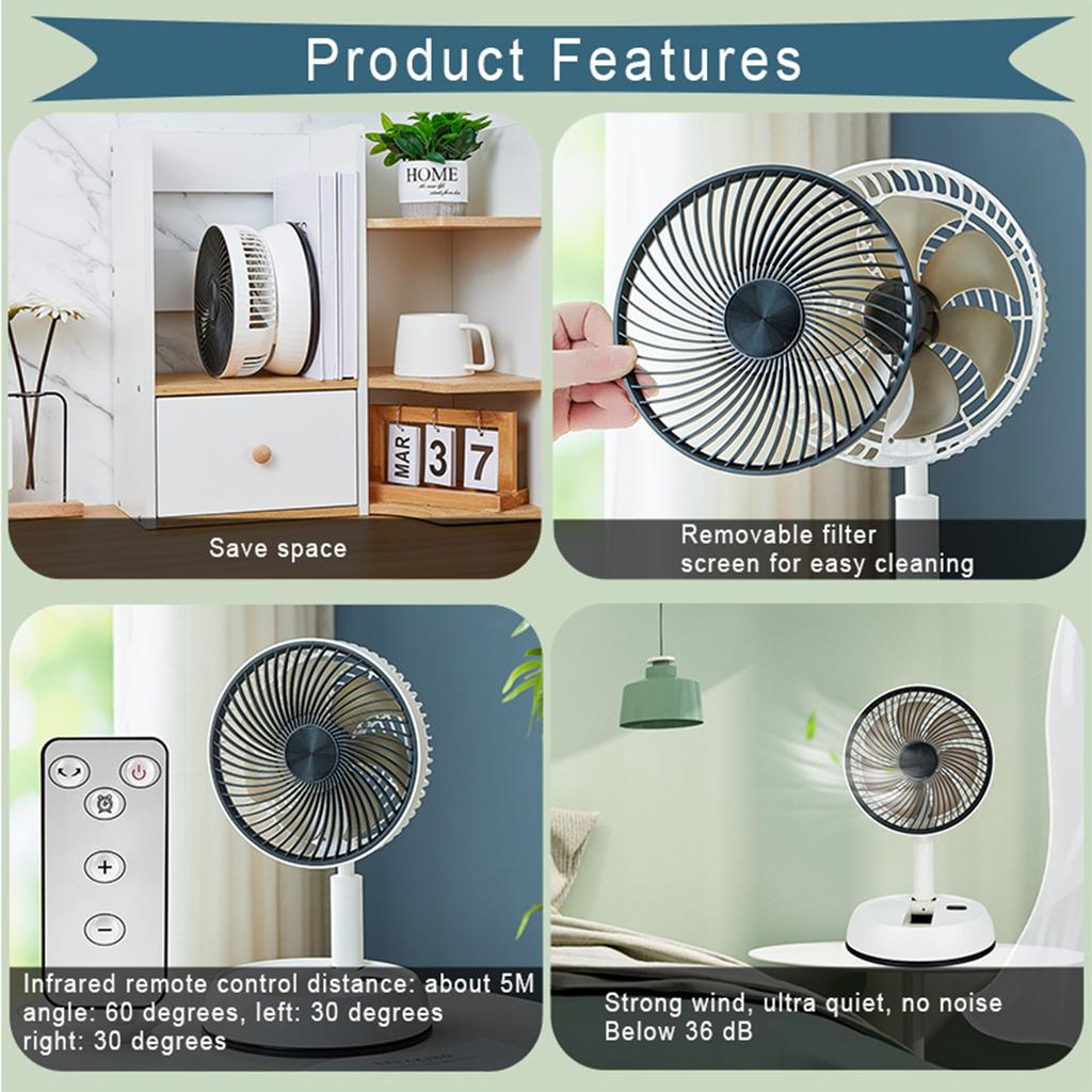 outdoor fan Remote control aluminum alloy folding fan with adjustable head portable silent desktop vertical multi-purpose