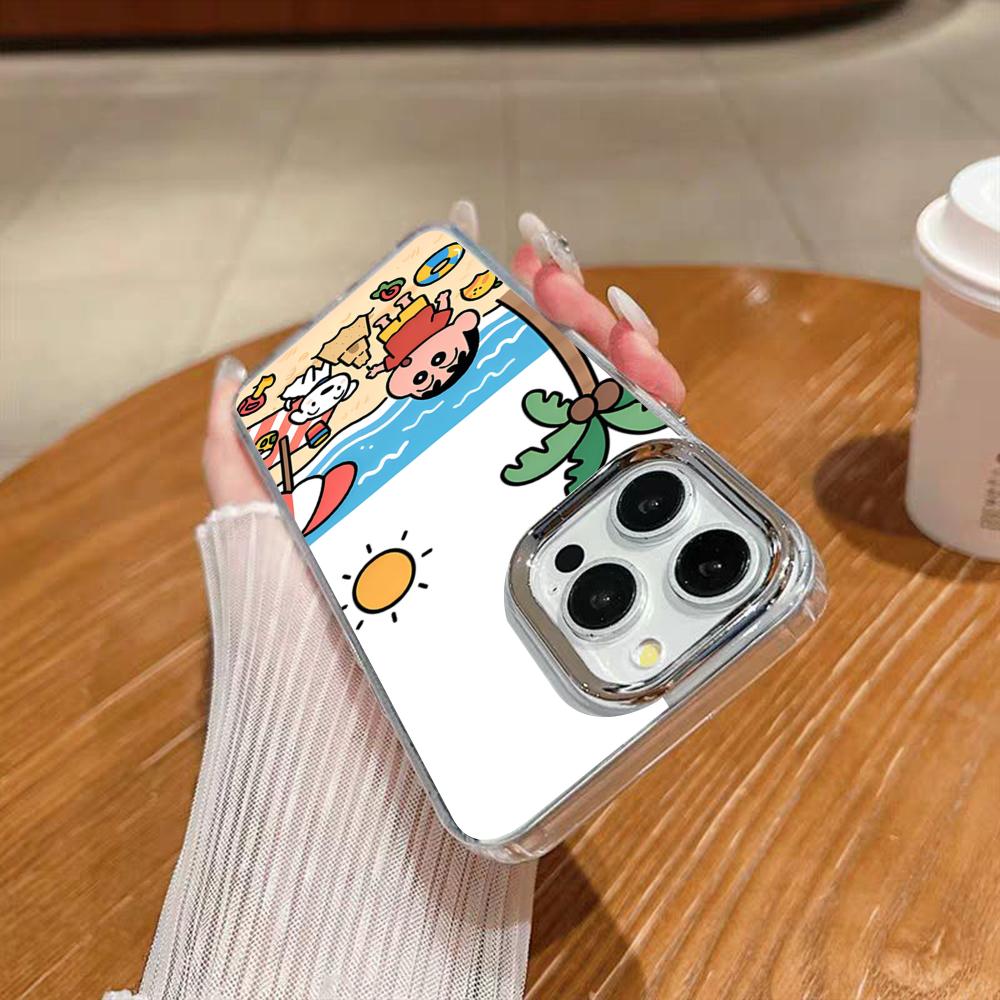Cute C-Crayon S-Shinchan Clear Phone Case For Iphone 17 16 15 14 13 12 11 Pro Max Xr Air Plus Silicone Cover Silver Hard Shell