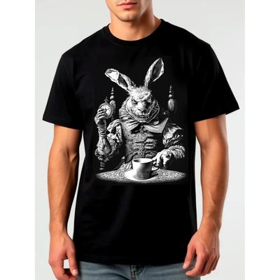 Alice στην Χώρα των Θαυμάτων Λευκό Κουνέλι T-Shirt Γοτθική Σκοτεινή Τέχνη Σχέδιο Γραφικό T-Shirt Vintage Φλιτζάνι Τσαγιού Τυπωμένο T-Shirt Casual Μόδα Κορυφή_