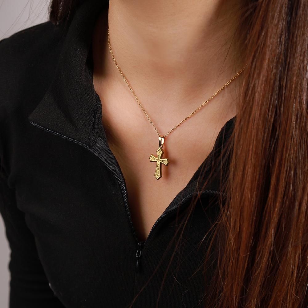 Gold Plated Titanium Steel Cross Pendant Necklace - Trendy Hip Hop Style for Men and Women