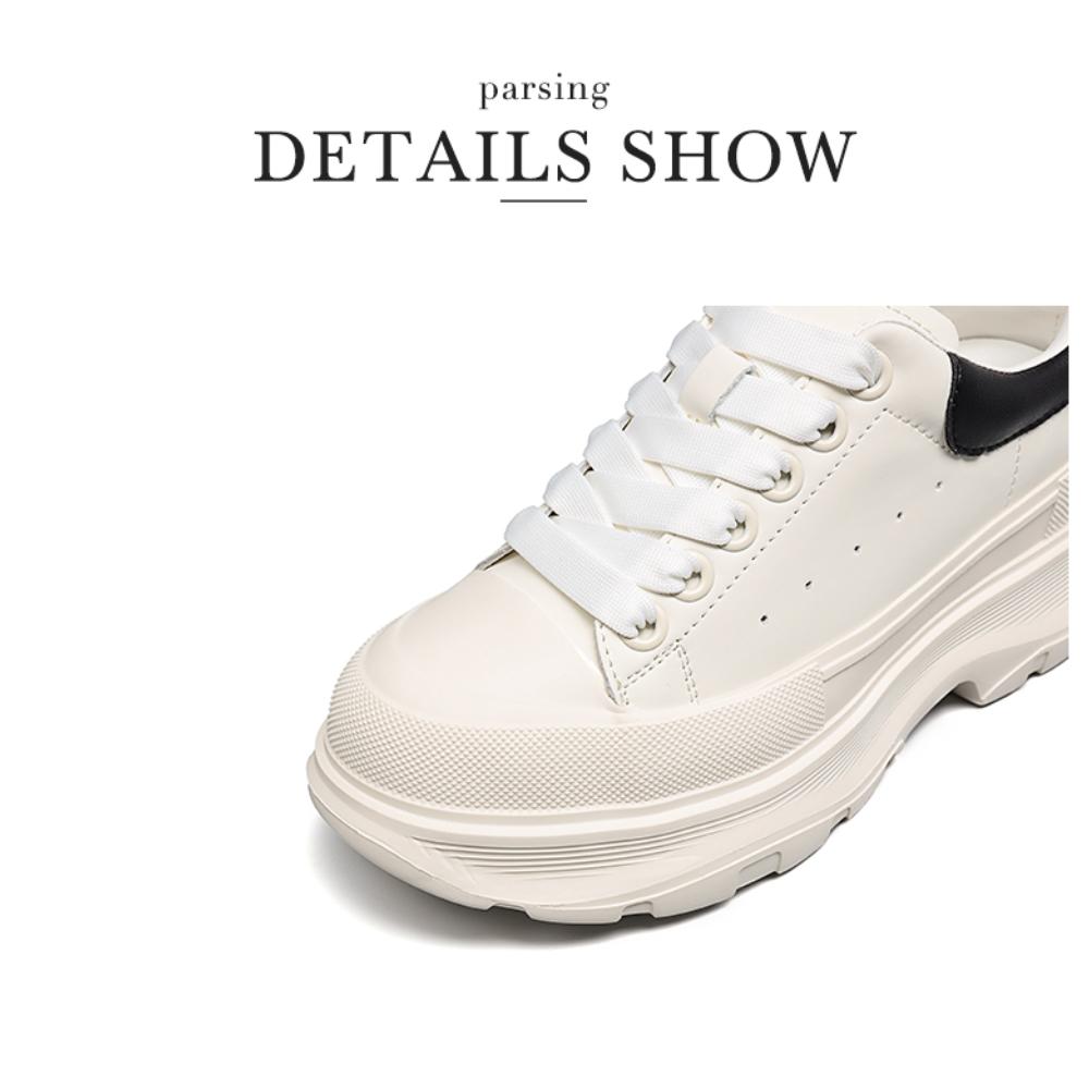 Damen-Sneaker aus klobigem Leder, erhöhende Schnür-Freizeitschuhe, runde Zehen, luxuriöse Sportschuhe