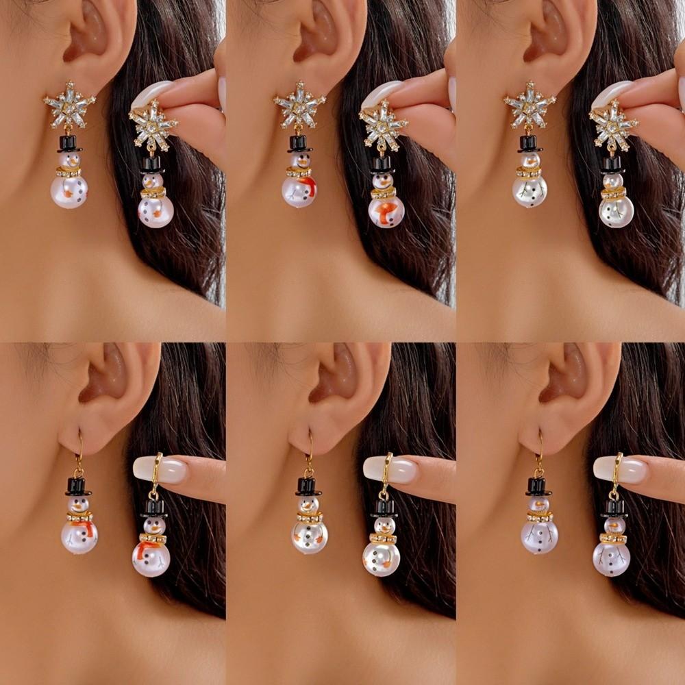 Rhinestone Snowman Earrings Snowflake Xmas Dangle Earrings Exquisite Christmas Earrings  Holiday