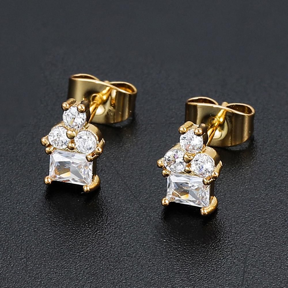 Mini Tiny Geometric Cubic Zirconia Piercing Earring for Women Exquisite CZ Crystal Cartilage Stud Earrings Minimalist Zircon