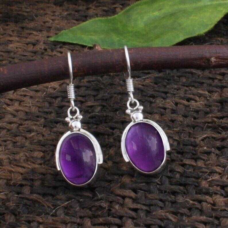 Oval Amethyst Earring-Handmade Earring- 925 Sterling Solid Silver Earring