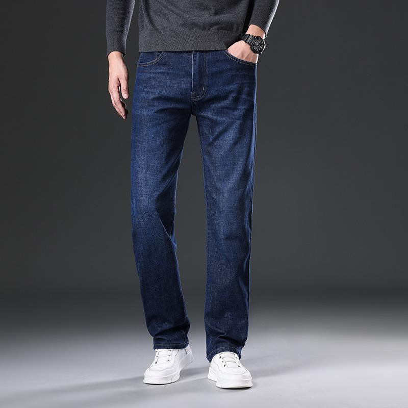 Herbst- und Winter-Herren-Leichte Business-Straight-Jeans, vielseitige Hose, warme Samt-Locker-Hose für den mittleren Alters und den Vater