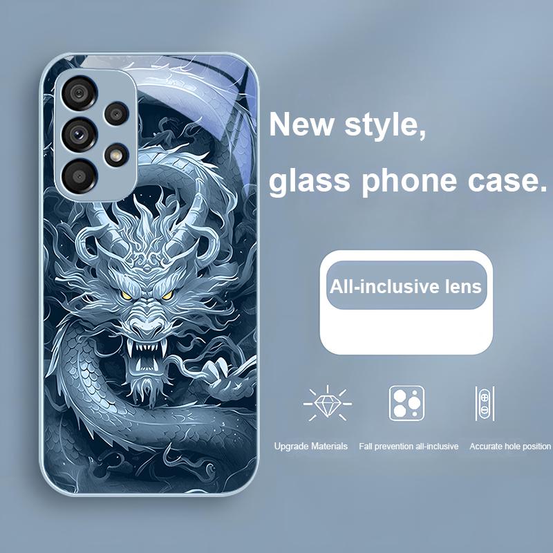 Chinese Loong Purple For Samsung Galaxy S24 Plus S20 21 FE S23 Ultra S8 9 A70 72 73 50 51 52 53 Tempered Glass Phone Case