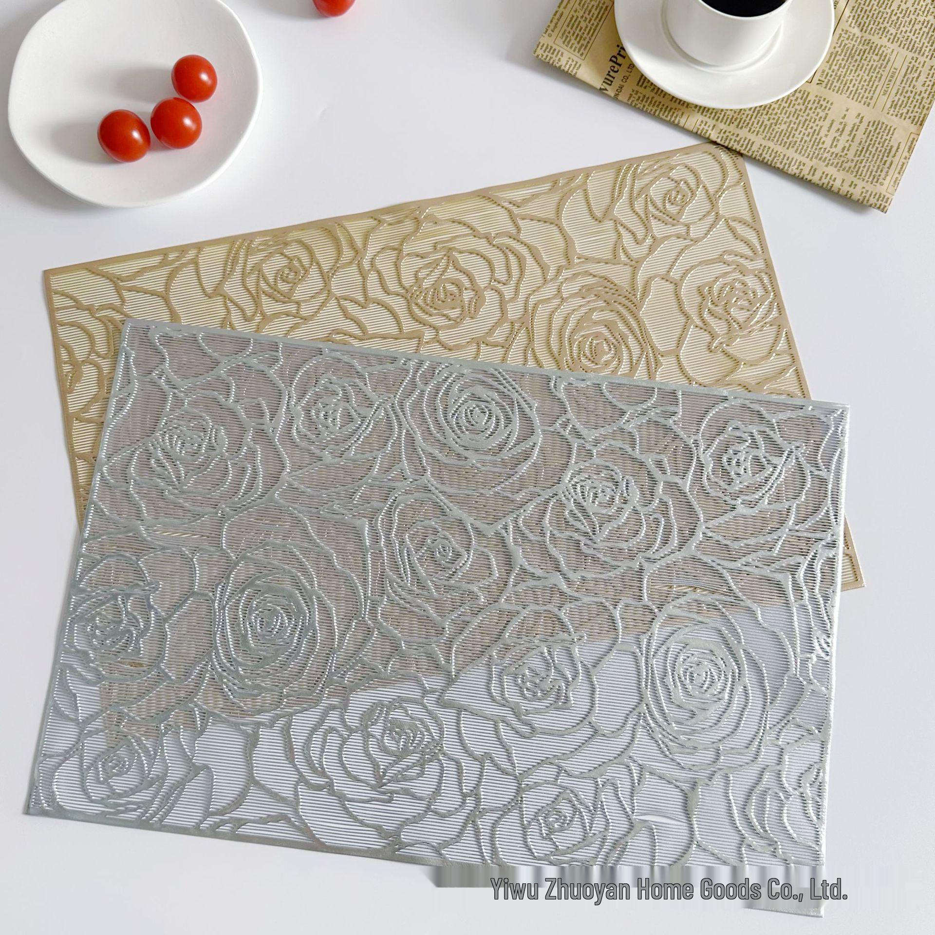 Hot Stamping Hollow-Out Rose Flower Dining Table Bowl Mat серебряный