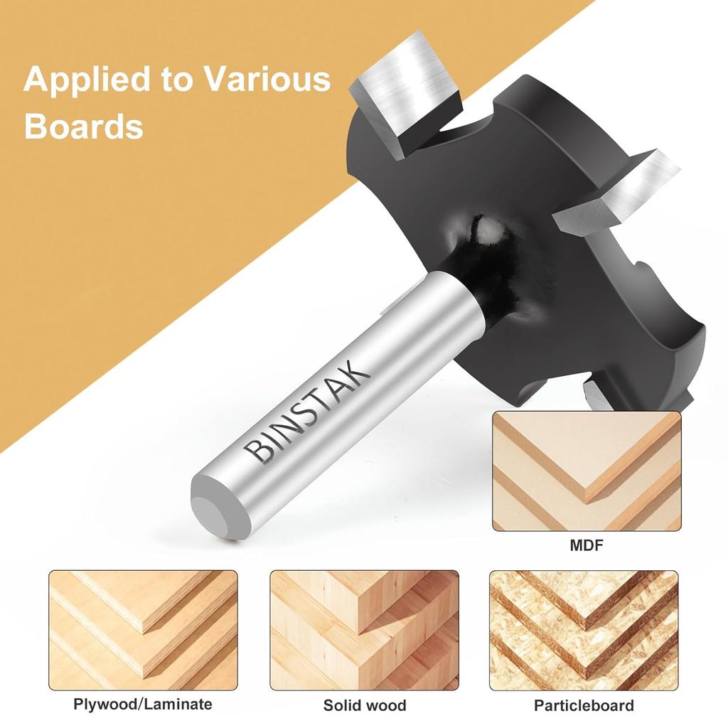 CNC Spoilboard Surfacing Router Bit 1/4 Inch Shank, Extra Large 1-1/2 Inch Cutting Diameter, Slab Flattening Router Bit Planing Bit Wood Planing Bit