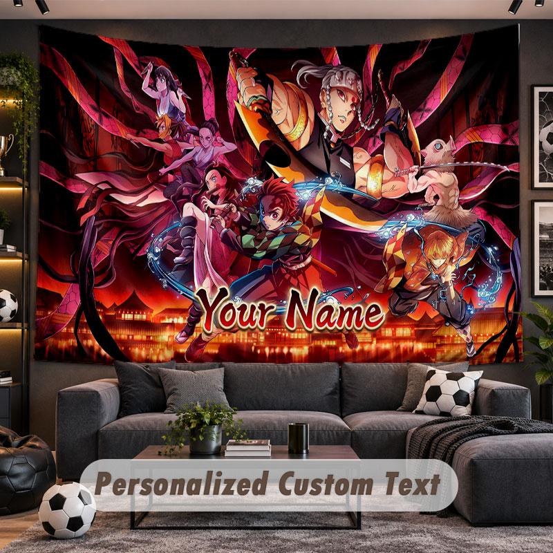 Wall Hanging Tapestry Custom NameDemon Slayer Pattern Personalized Printed Fabric Wall Decor