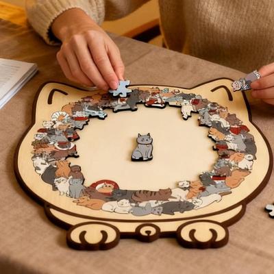 Niedliches Kätzchen Katze-förmiges Puzzle Tierpuzzle Einzigartiges Unregelmäßiges Puzzle Katze Holzpuzzle Für Erwachsene