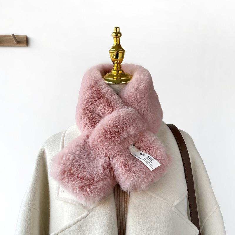 Soft waxy wind thickened solid color fluffy scarf to keep warm imitation Rex rabbit hair cross scarf plush collar women
