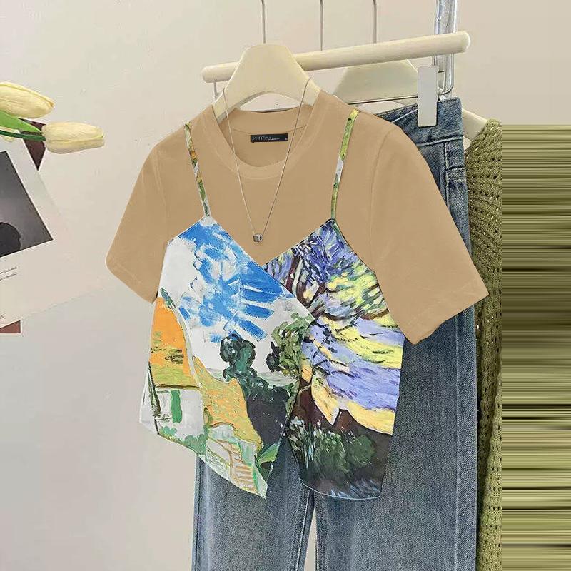 ZANZEA Women Casual Round Neck Loose Short Sleeve Patchwork T-Shirts