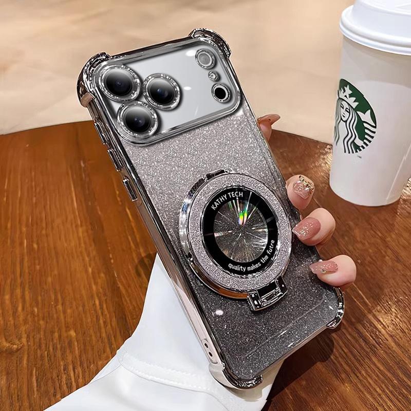 

Противоударный чехол с блестящим покрытием и магнитной подставкой для IPhone 17 Air 16 16E 15 14 Plus 13 12 Mini 11 Pro XS Max XR Силиконовый чехол iPhone Air серебряный