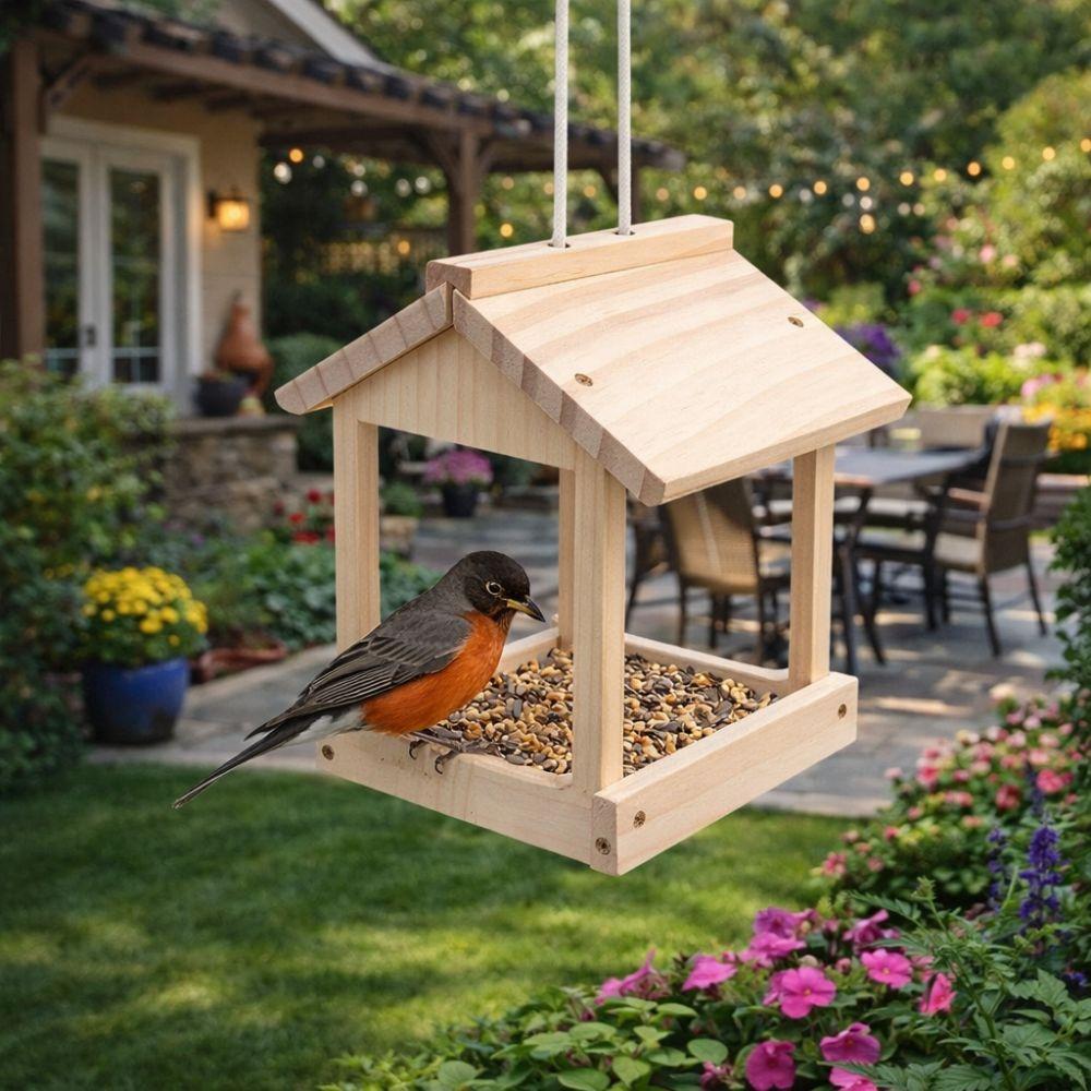 Rustic Hummingbird Feeders Wooden Hanging Birdhouse Pet Supplies Open Bird Feeder  Balcony