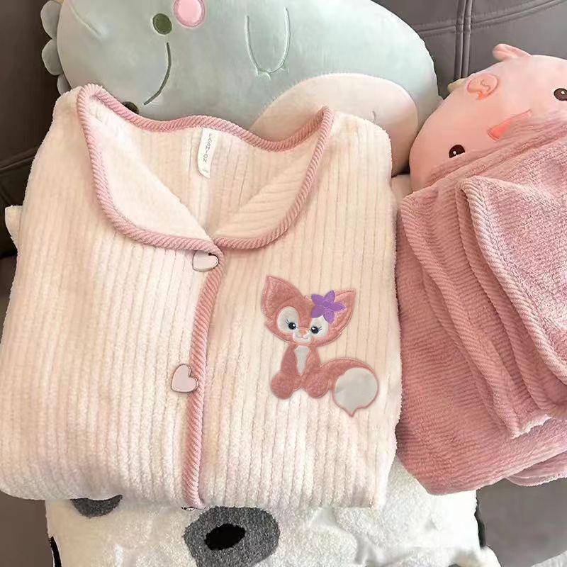 

A Bao Xi Winter Coral Fleece Cardigan Pajama Set for Girls - Thick Flannel, Wearable Outdoors M-L