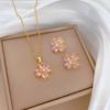 Necklace Earrings Set Light Luxury Full Diamond Four-Leaf Flower Love Personality Temperament Banquet Earrings Item Group