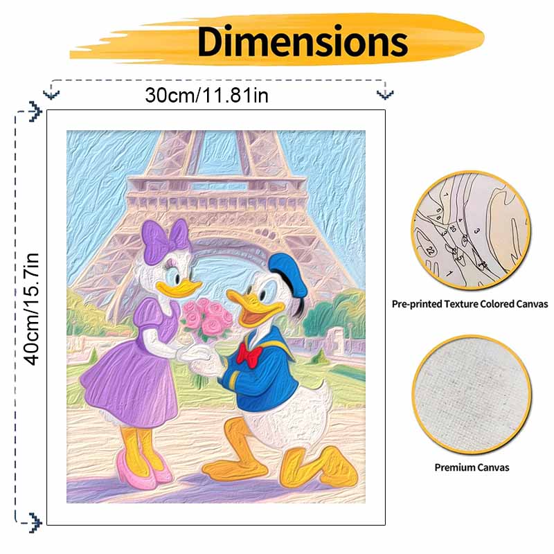 Disney Donald Duck Daisy Eiffel Tower Oil Paint by Numbers Painting Kit Handmade Diy Home Decoration Gift