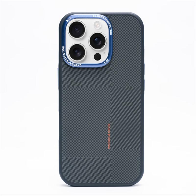 

Роскошный чехол для телефона с текстурой углеродного волокна для IPhone 17 16 15 14 Pro Max, магнитная беспроводная зарядка, защитная крышка из сплава для объектива камеры iPhone 14 синий