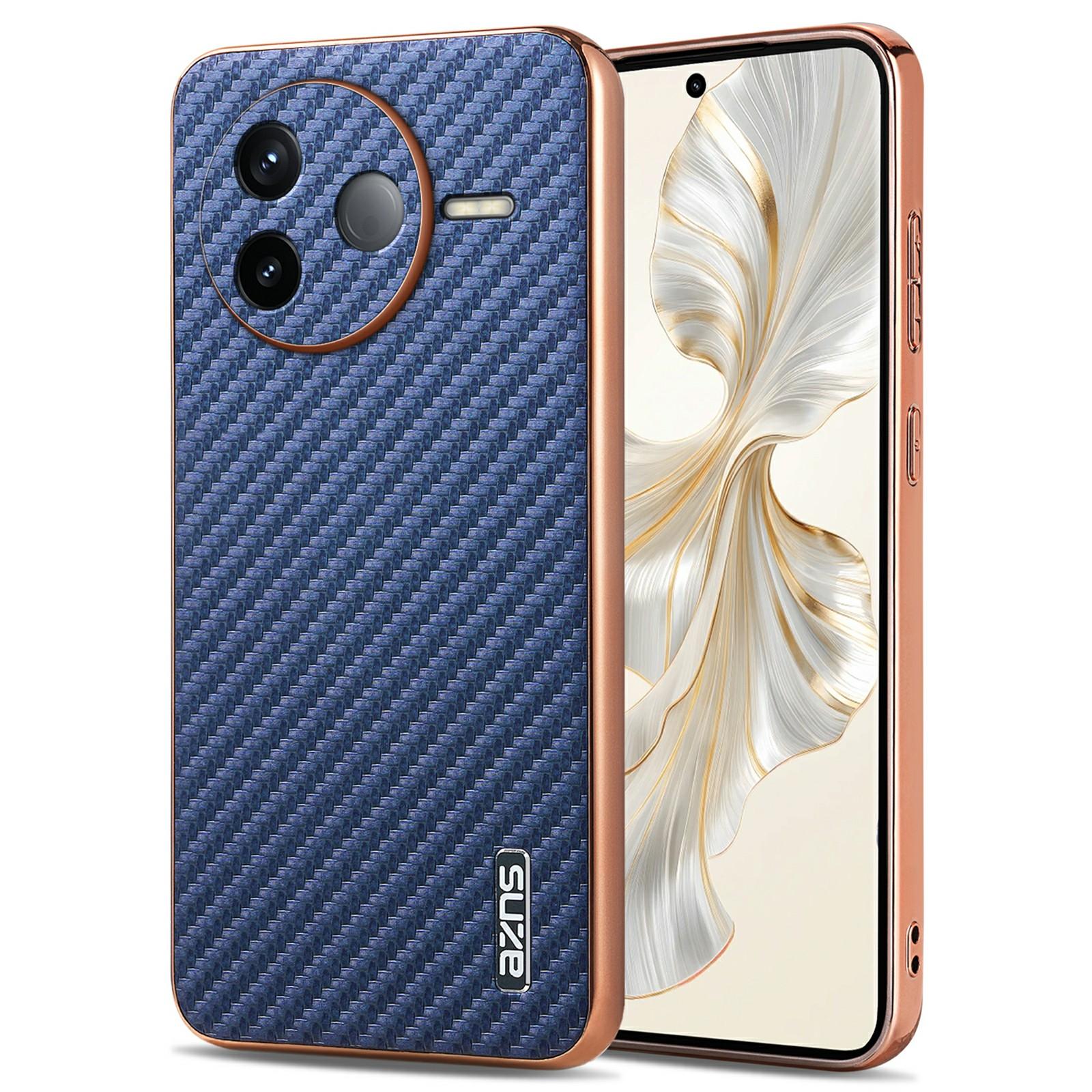 

AZNS For Xiaomi Poco F7 Pro 5G/Redmi K80 5G Case Electroplating Carbon Fiber Texture PU+TPU Phone Cover Blue