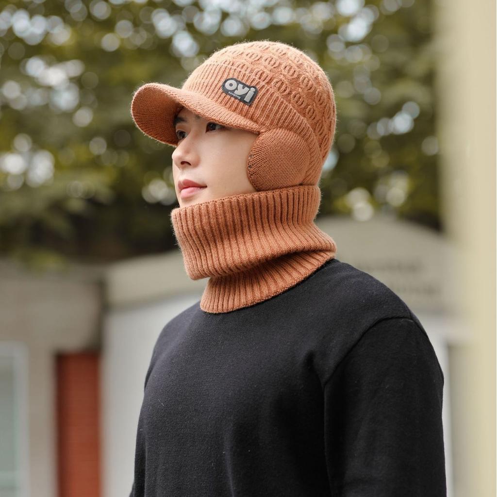 Men's Autumn and Winter Baseball Cap Warm Ear Protection Hat Knitted Wool Hat Travel Cold Hat Outdoor Baseball Cap Anti-cold Thick