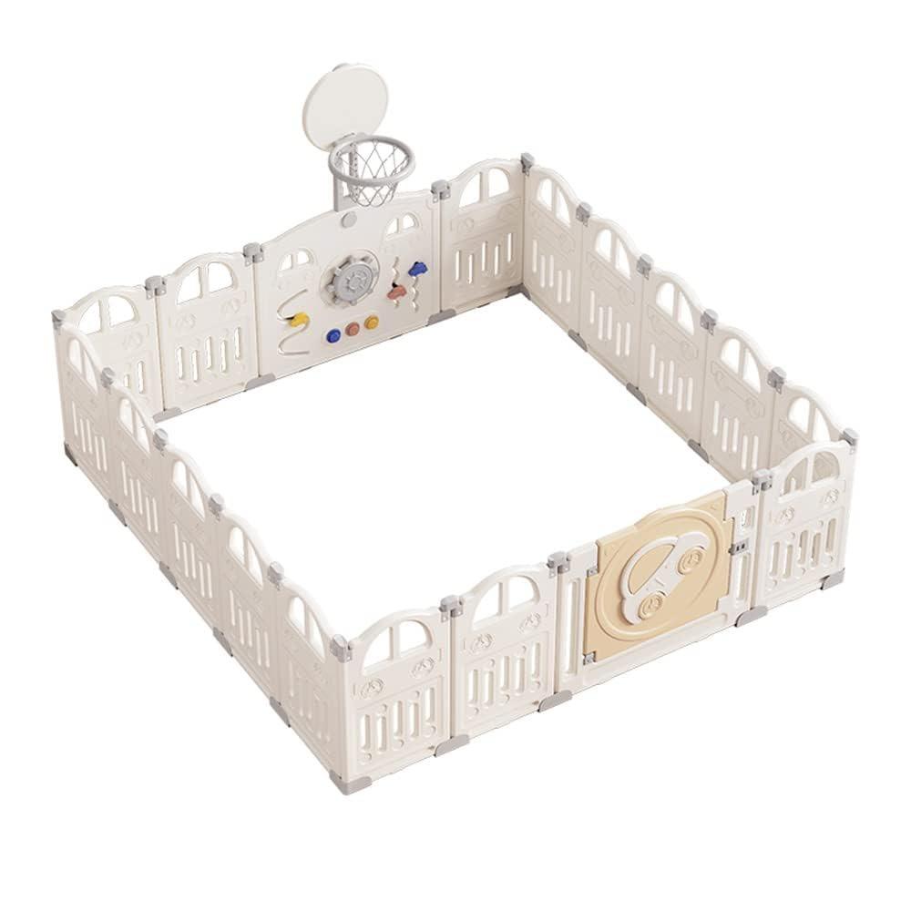 UBRAVOO Foldable Playpen with Mini Basketball Hoop and 50 Colorful Ball Pit, Baby and Toddler Car Playpen, Fun Indoor Activity Center