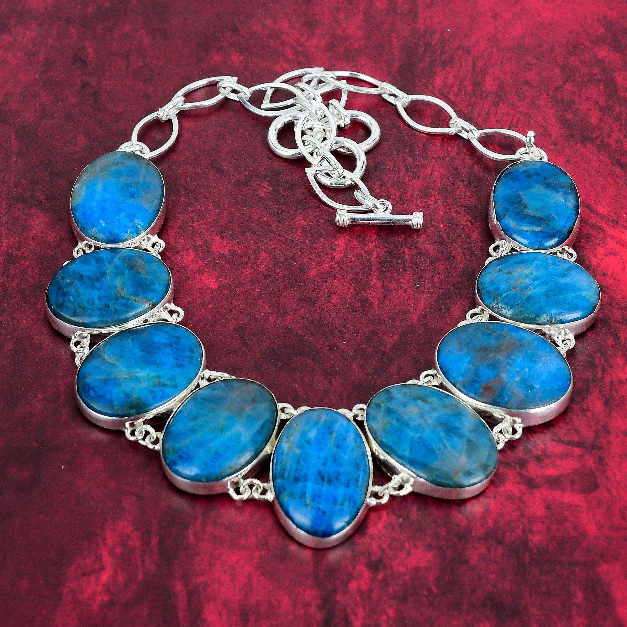 

Неоново-синий апатит, ожерелье из стерлингового серебра 925 пробы, ювелирные изделия ручной работы, регулируемое ожерелье-цепочка для свадебного подарка Adjustable with 18 inches синий