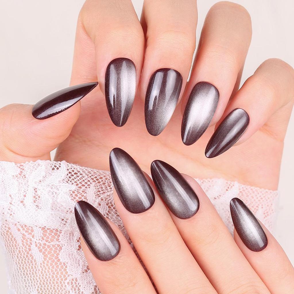 Deep Brown Medium Oval Cat Eye Press-On Nail Tips