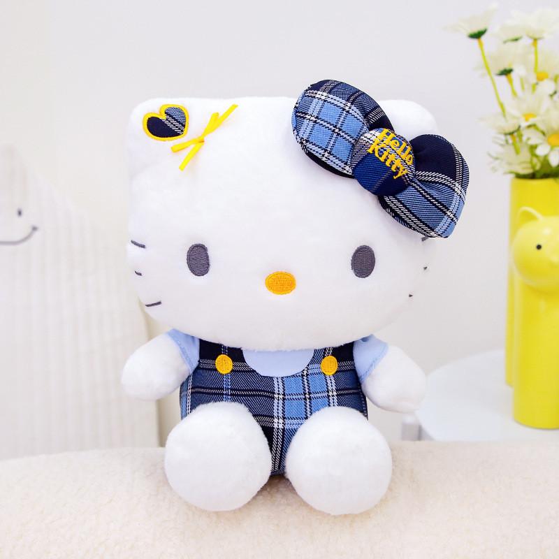 Cat Checkered Kitty Clothes Bow Sitting Plush Doll Kids Bedroom Decor Gift And