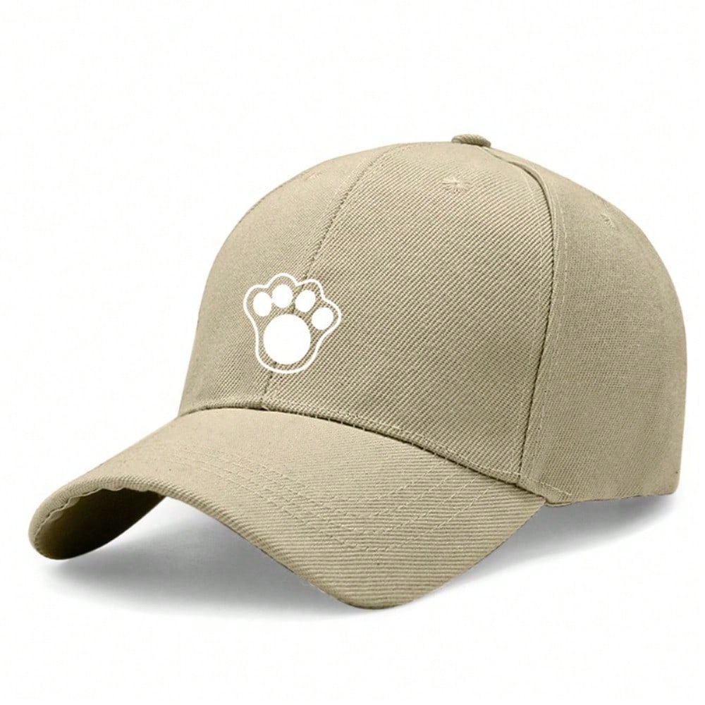 [Cute Paw Print Baseball Cap] Adorable Unisex Paw Print Light Beige Polyester Adjustable Breathable Curved Brim Hat, Pet Lover Gift for Daily Wear