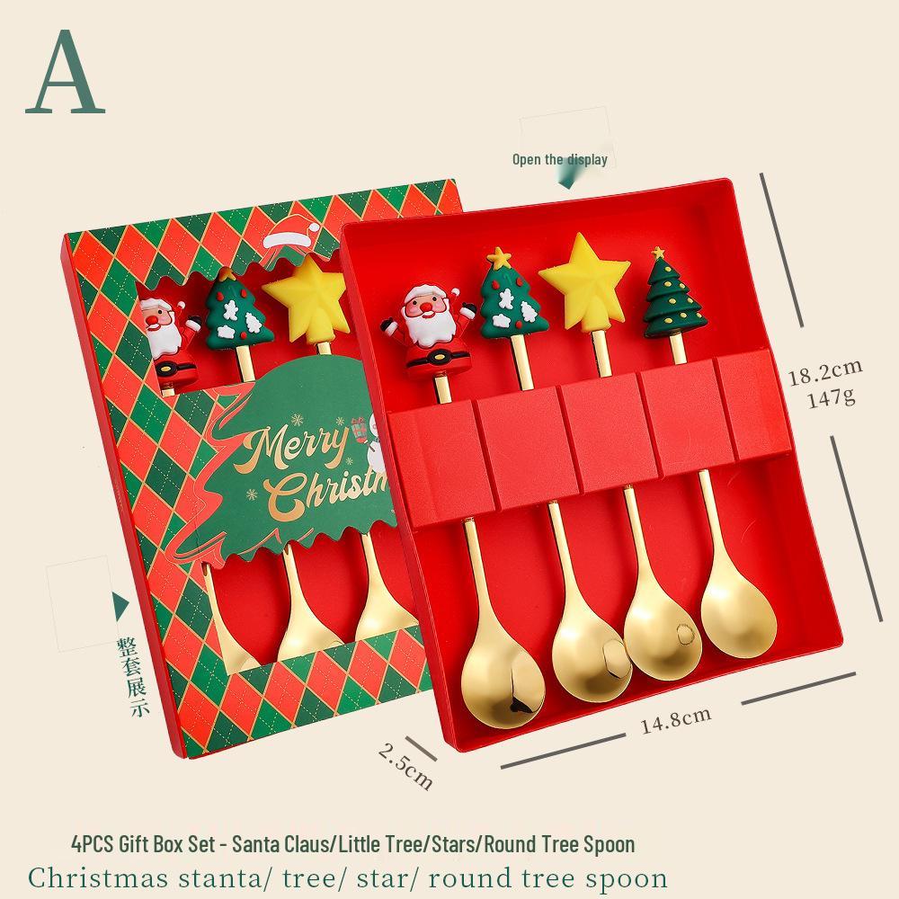 Weihnachtsbaum Edelstahl Löffel- und Gabelset - Kreatives Dessert- und Kaffee-Besteck