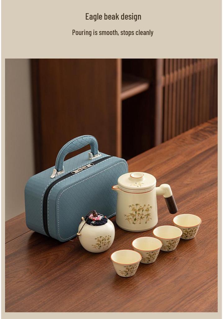 Portable Chinese Style Travel Tea Set for One Person - Outdoor Camping Teacup Kuaike Set