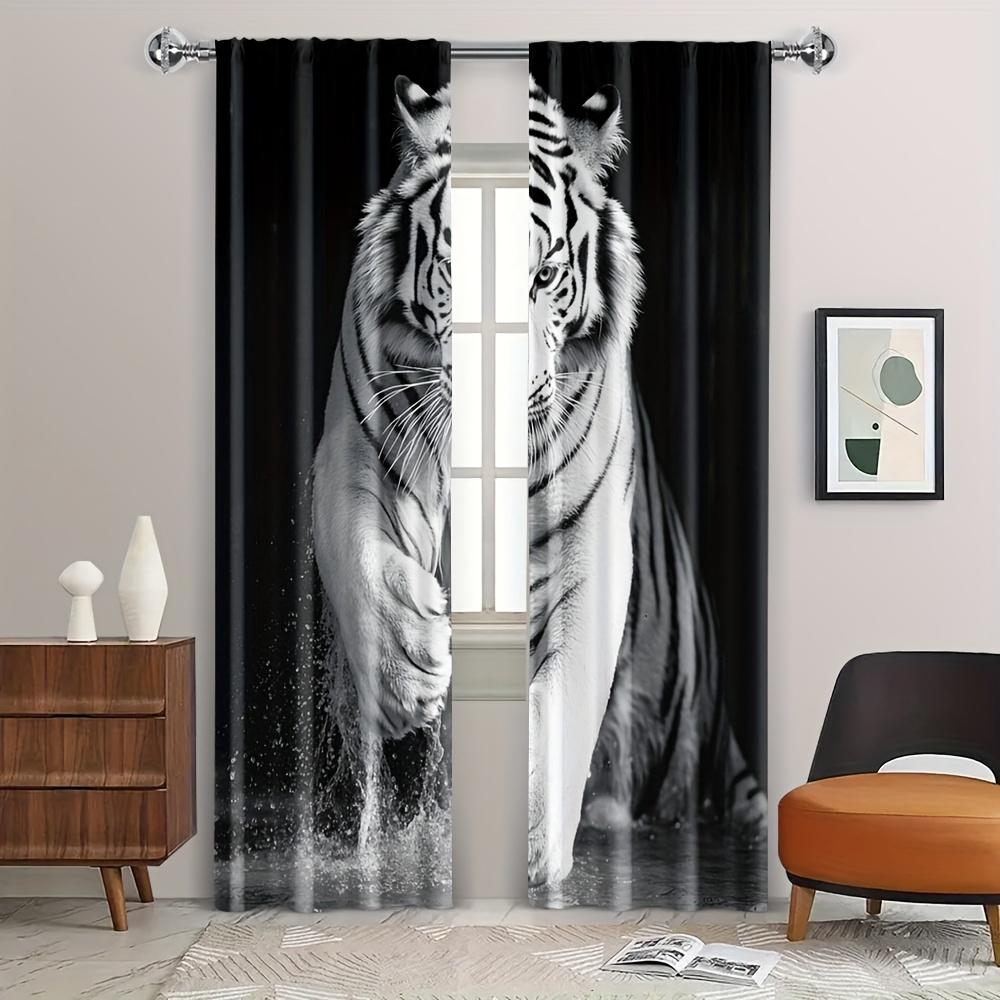 White Tiger Print Curtains Polyester Fabric Suitable Bedroom Living Room Decoration Made Of Machine Washable Great Decor