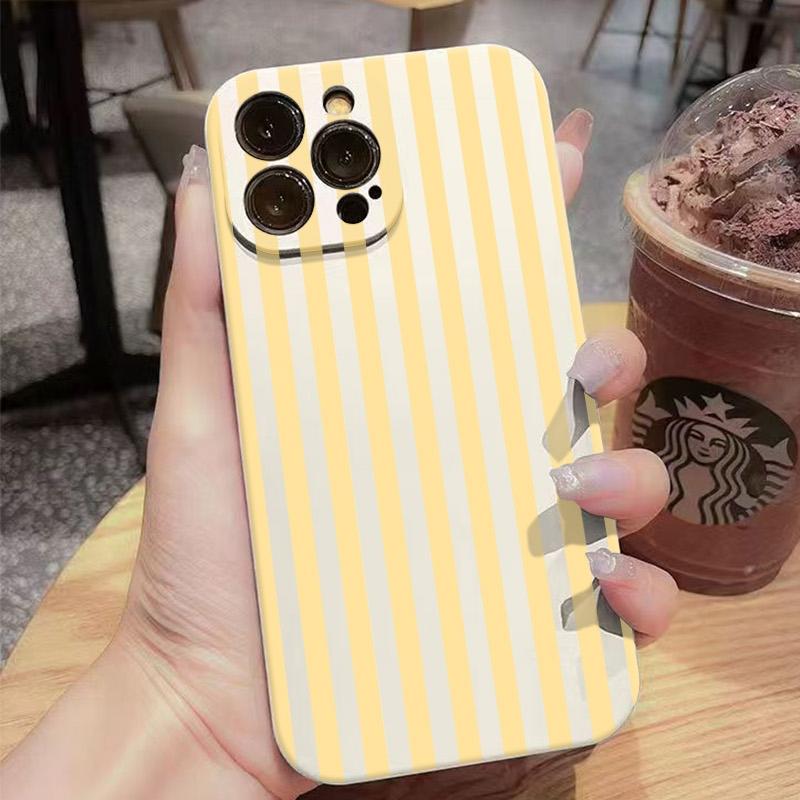 Minimalist Yellow Style Striped Phone Case For iPhone 16 15 14 13 12 11 Pro Max Mini X XS XR SE 7 8 Plus Shockproof Cover Fundas