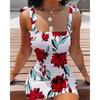 Small Summer New Arrival off-Neck White Flowers Print Silm Elastic Hip Tied Spaghetti-Strap Dress Women
