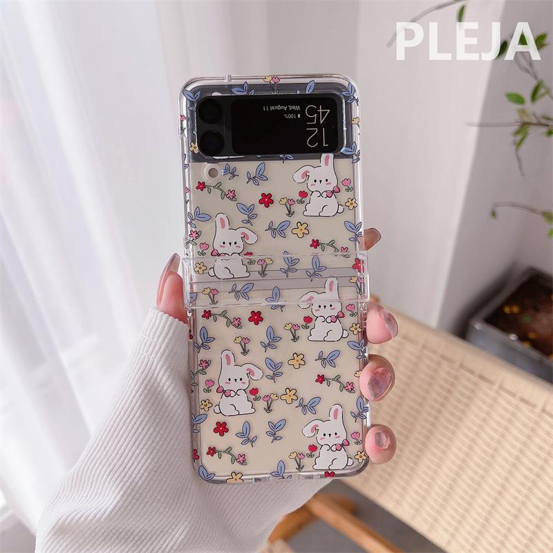 

Korean Cute Flower Rabbit Chain Phone Case For Samsung Galaxy Z Flip 6 5 4 3 Z Flip3 Flip4 5G Cover Kawaii Cartoon Hinge Cases For-Z Flip 5