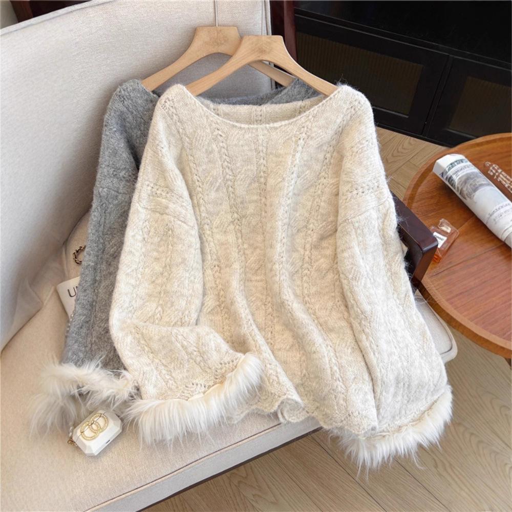 Sweater for Women Winter Cotton Thickened Pullover Round Neck Knitted Stretchy Long Sleeve Oversize Jumper Sweater Tops