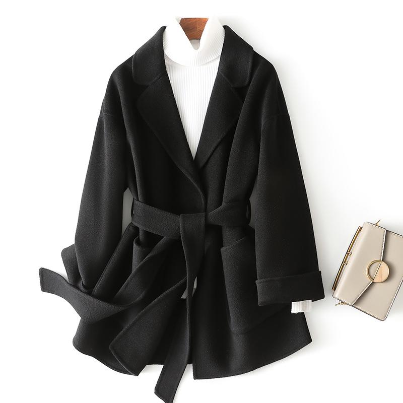 

Supermarket quality 100% double-sided wool coat women s loose short small wool coat S чорний