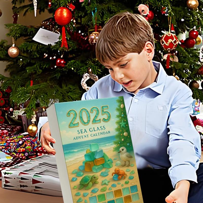 

3D Різдвяна ялинка з морського скла, Адвент-календар, 24 дні святкових сюрпризів на морську тематику, 3D ручної роботи, колекційні прикраси зелений