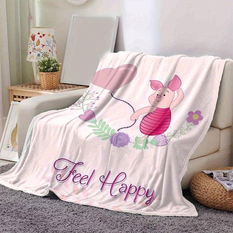 

1pc Piglet Heart Balloon Feel Happy Throw Blanket Home Decor, Couch Cover, Outdoor, Gift, Flannel Blanket, Bedroom, Living Room, Travel 80cmx120cm